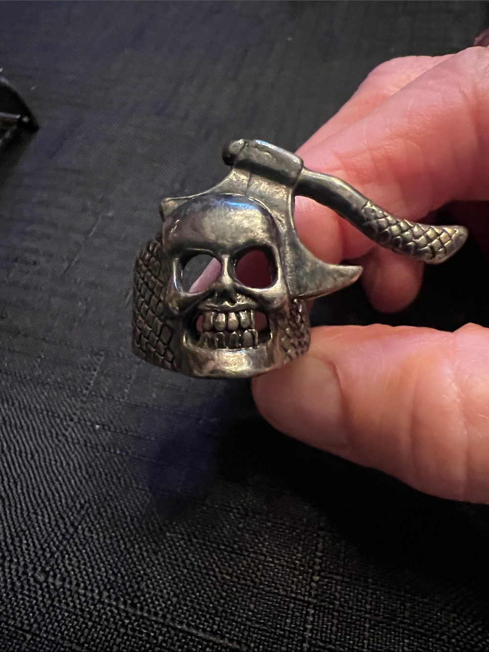 Silver Skull Axe Men's Ring - Silver